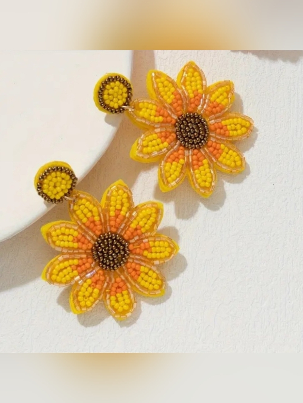 🌻 Sunflower Beaded Drop Dangle Earrings